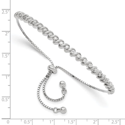 Sterling Silver Polished Rhodium-Plated Cz Adjustable Bracelet