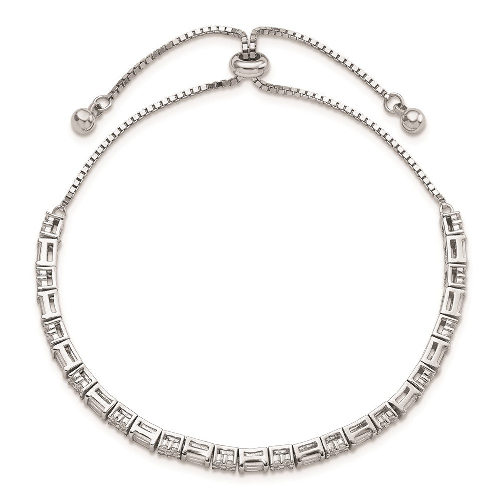 Sterling Silver Polished Rhodium-Plated Cz Adjustable Bracelet