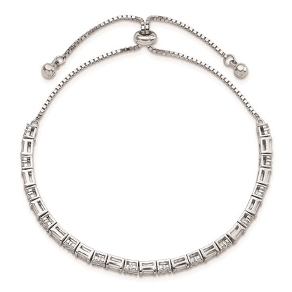 Sterling Silver Polished Rhodium-Plated Cz Adjustable Bracelet