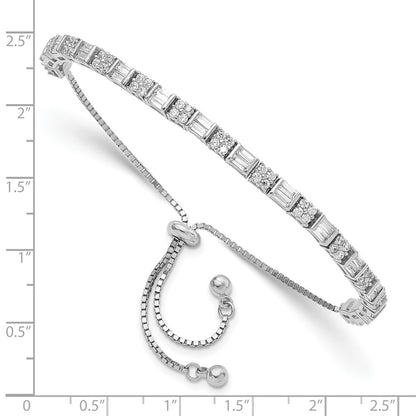 Sterling Silver Polished Rhodium-Plated Cz Adjustable Bracelet