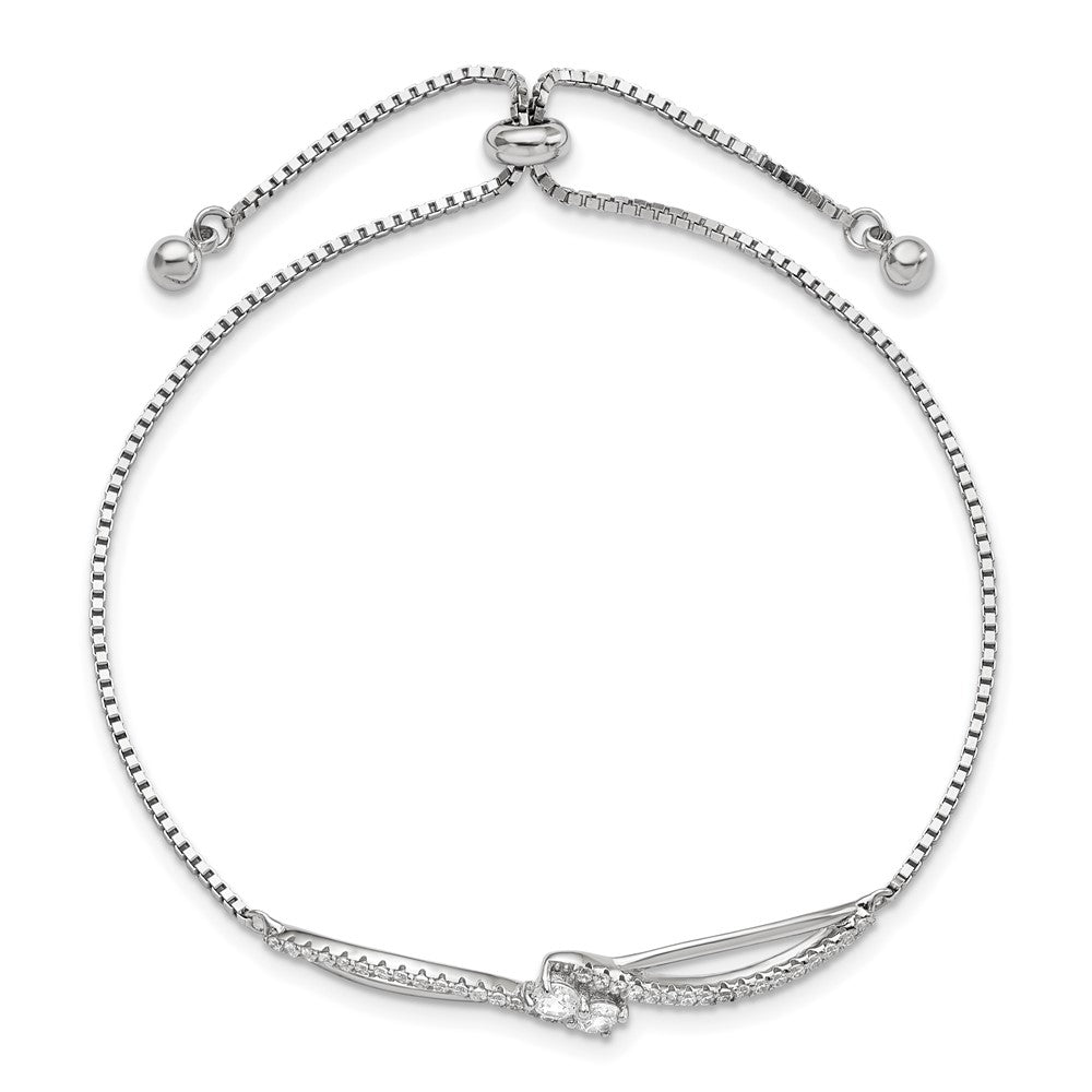 Sterling Silver Polished Rhodium-Plated Cz Adjustable Bracelet