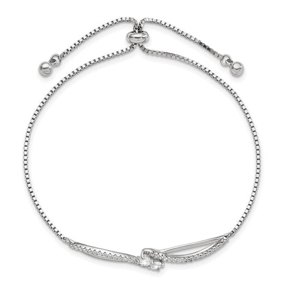 Sterling Silver Polished Rhodium-Plated Cz Adjustable Bracelet