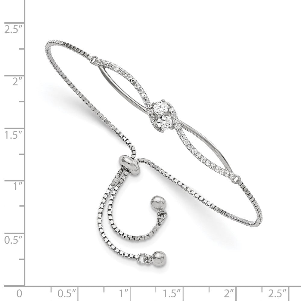 Sterling Silver Polished Rhodium-Plated Cz Adjustable Bracelet