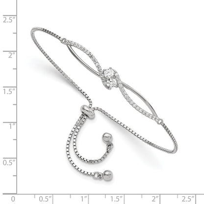 Sterling Silver Polished Rhodium-Plated Cz Adjustable Bracelet