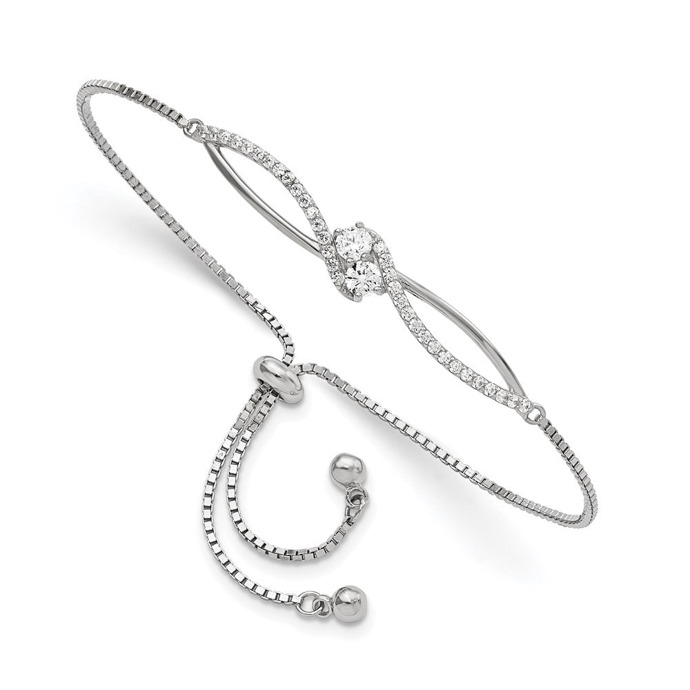 Sterling Silver Polished Rhodium-Plated Cz Adjustable Bracelet
