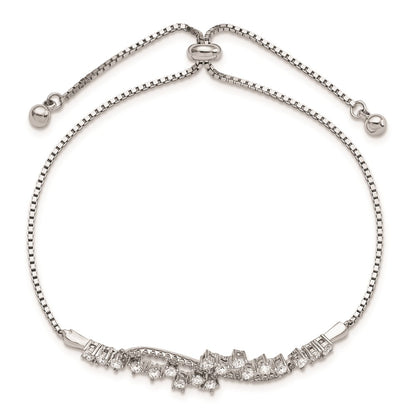 Sterling Silver Polished Rhodium-Plated Cz Adjustable Bracelet
