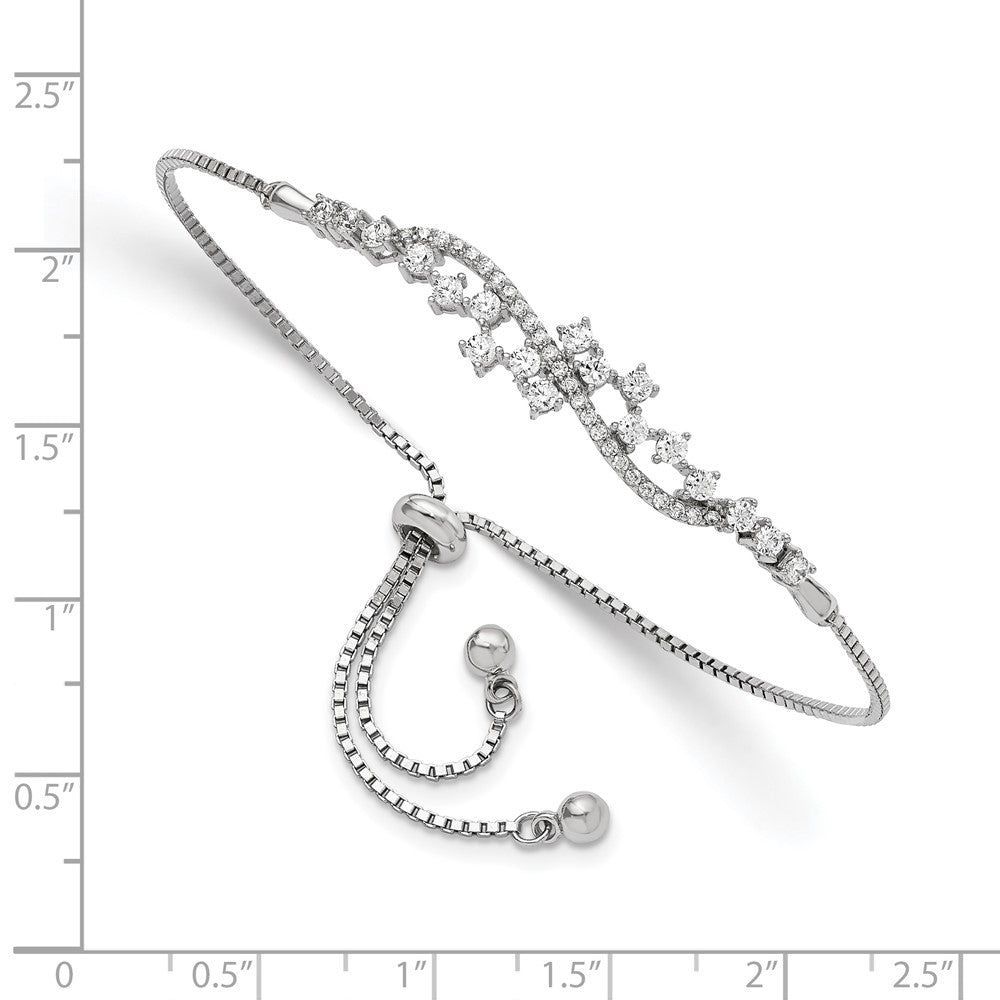 Sterling Silver Polished Rhodium-Plated Cz Adjustable Bracelet