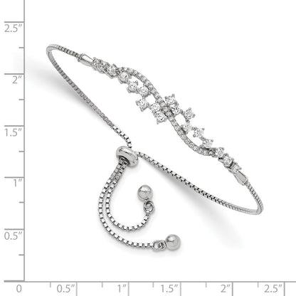 Sterling Silver Polished Rhodium-Plated Cz Adjustable Bracelet
