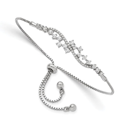 Sterling Silver Polished Rhodium-Plated Cz Adjustable Bracelet