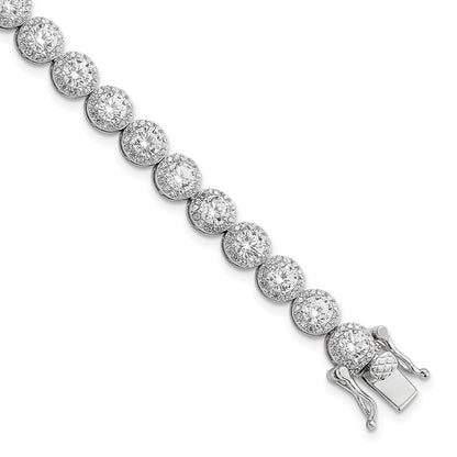 7.5 Inch Sterling Silver Rhodium-Plated Polished Round Cz Tennis Bracelet