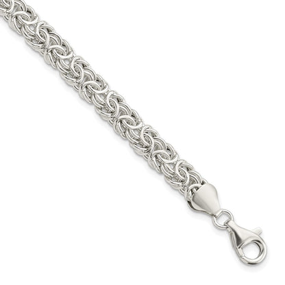 7.5 Inch Sterling Silver Polished Byzantine Link Bracelet