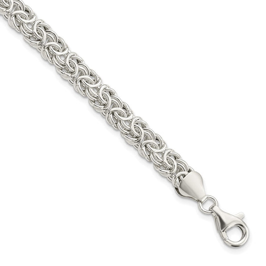7.5 Inch Sterling Silver Polished Byzantine Link Bracelet