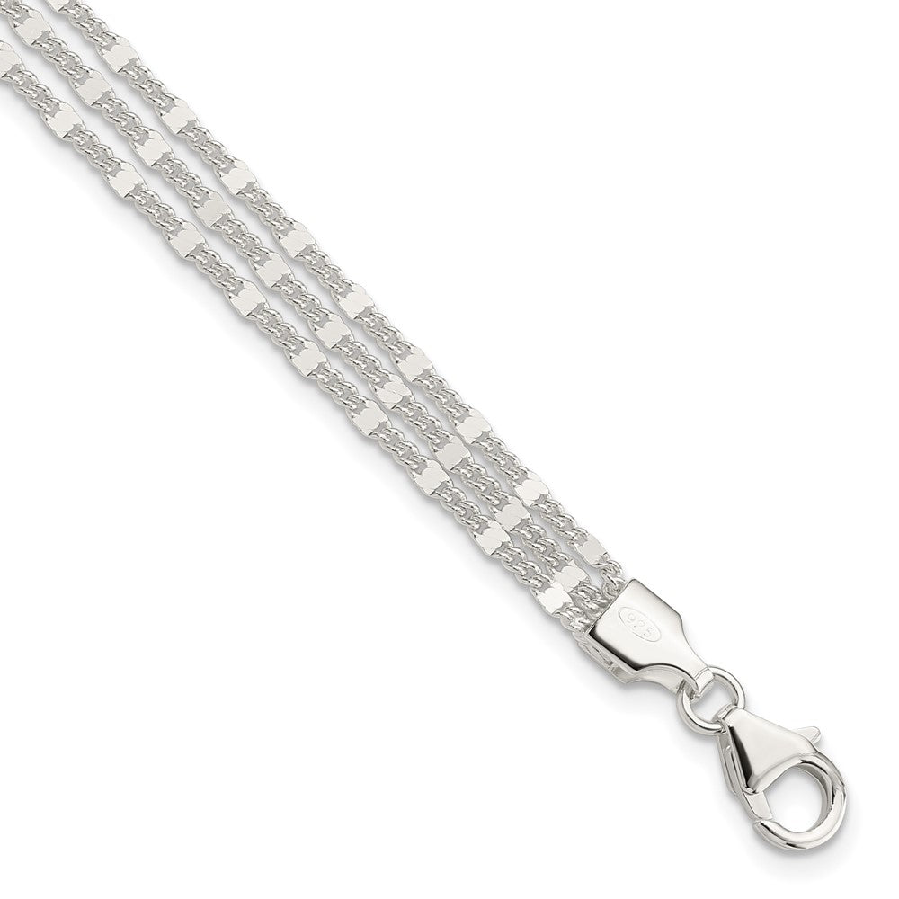 7.25 Inch Sterling Silver Polished 3-Strand Bracelet
