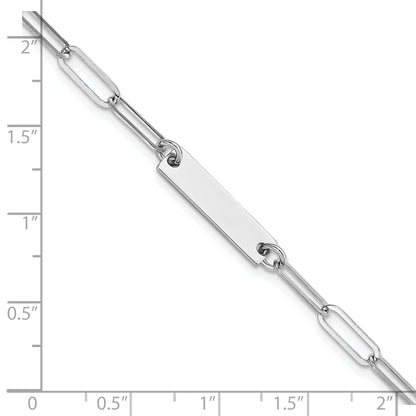 7 Inch Sterling Silver Rhodium-Plated Polished Bar W/ 1In Ext. Bracelet