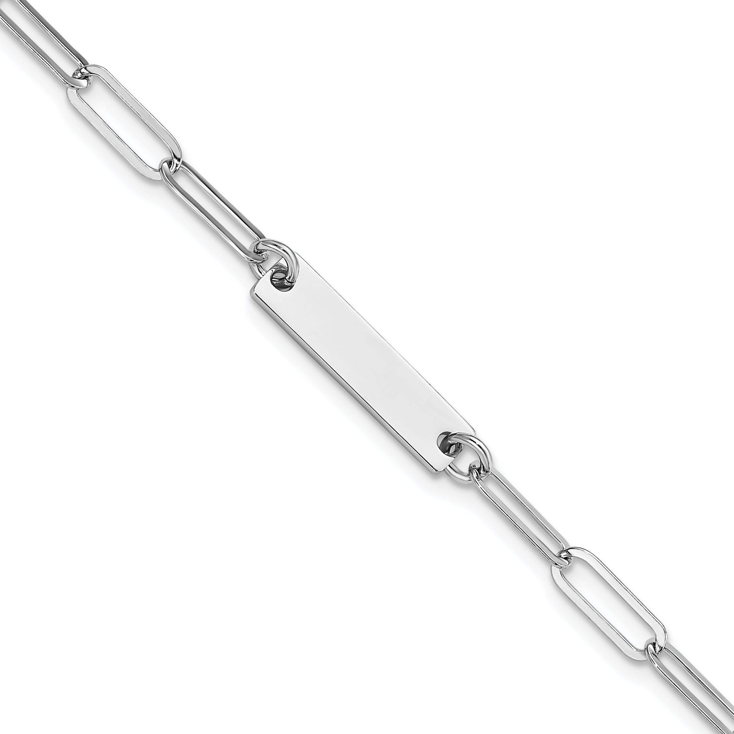 7 Inch Sterling Silver Rhodium-Plated Polished Bar W/ 1In Ext. Bracelet