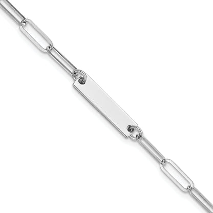 7 Inch Sterling Silver Rhodium-Plated Polished Bar W/ 1In Ext. Bracelet
