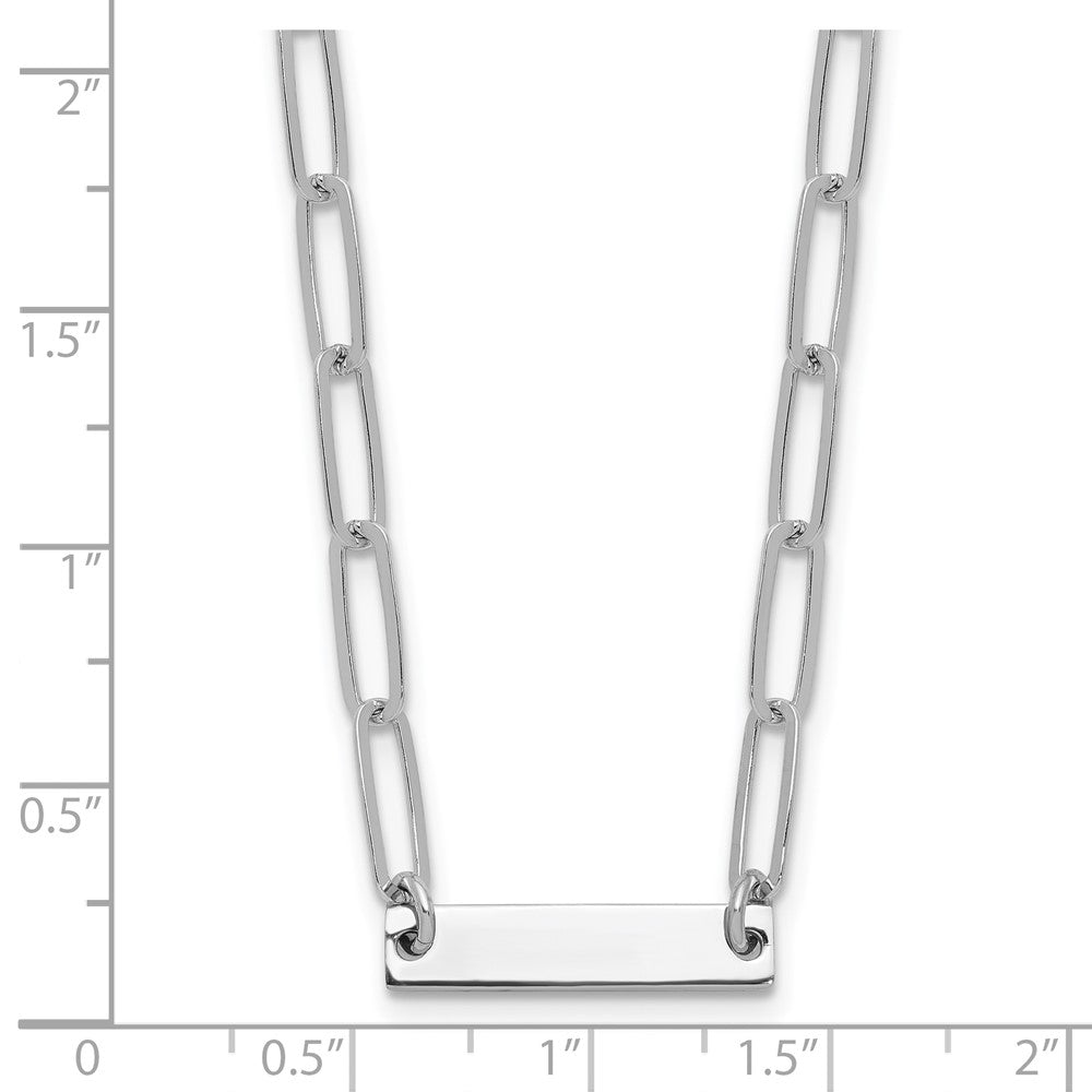 Sterling Silver Rhodium-Plated Polished Bar W/ 2In Ext. Necklace