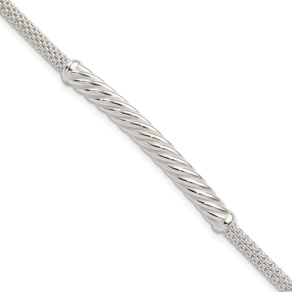 8 Inch Sterling Silver Rhodium-Plated Polished Twisted Bar Bracelet