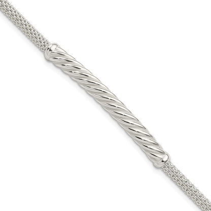 8 Inch Sterling Silver Rhodium-Plated Polished Twisted Bar Bracelet