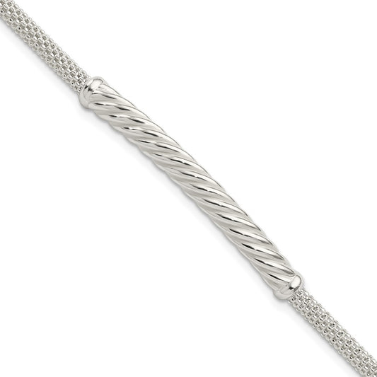 8 Inch Sterling Silver Rhodium-Plated Polished Twisted Bar Bracelet