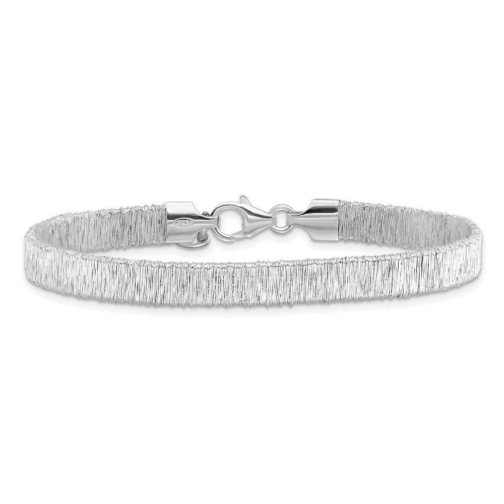 7.5 Inch Sterling Silver Rhodium-Plated Wire Wrapped W/ 1In Ext. Bracelet