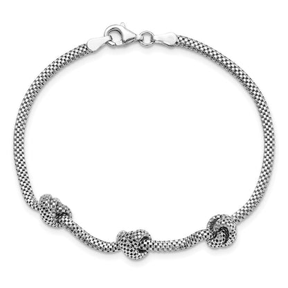 7.25 Inch Sterling Silver Rhodium-Plated Knotted Mesh Bracelet