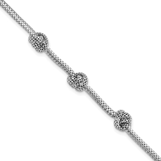 7.25 Inch Sterling Silver Rhodium-Plated Knotted Mesh Bracelet