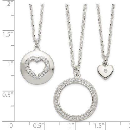 Sterling Silver 3 Cz Pendants All 16 (Necklace Set)