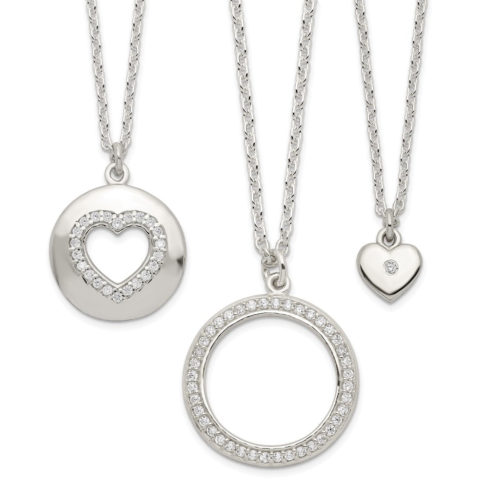 Sterling Silver 3 Cz Pendants All 16 (Necklace Set)