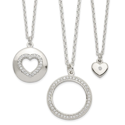 Sterling Silver 3 Cz Pendants All 16 (Necklace Set)