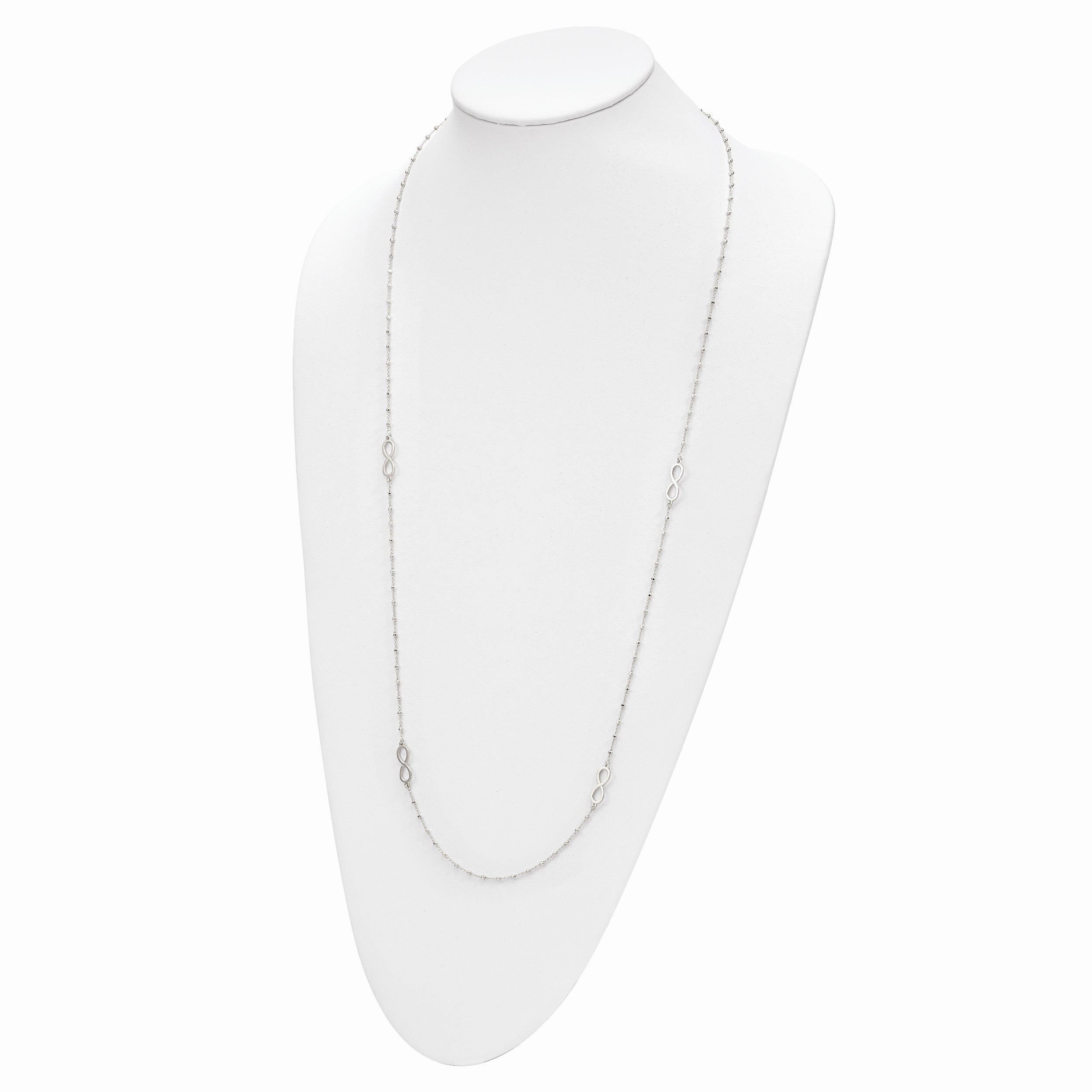 Sterling Silver Polished Beaded Infinity W/1 In Ext. Necklace