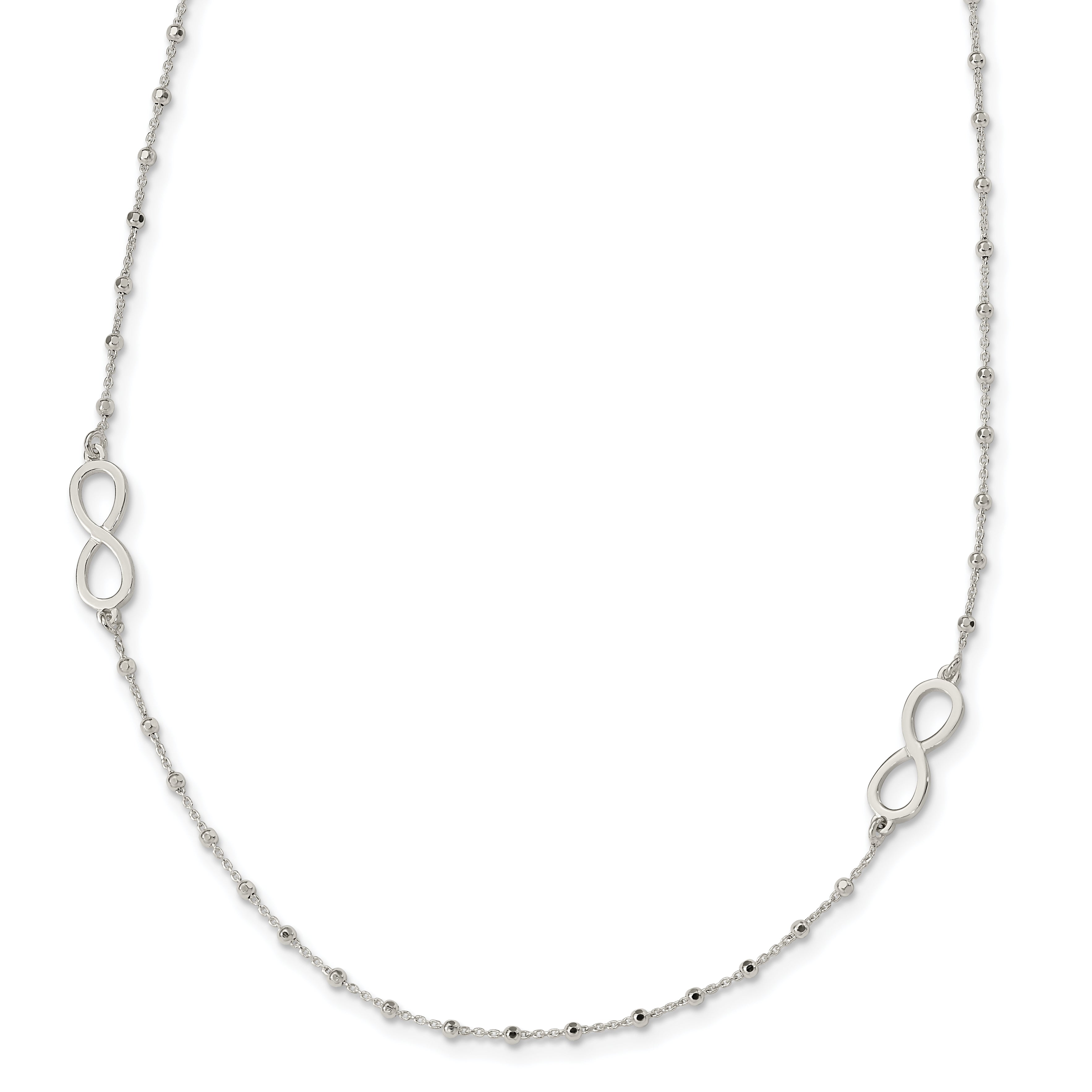 Sterling Silver Polished Beaded Infinity W/1 In Ext. Necklace