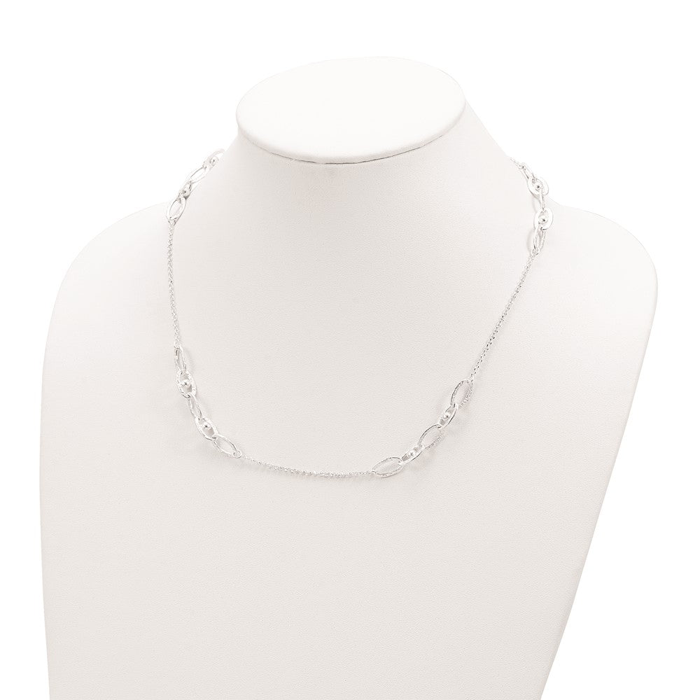 Sterling Silver Hammered Oval W/Beads Necklace