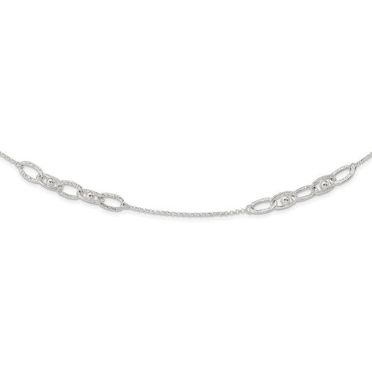 Sterling Silver Hammered Oval W/Beads Necklace