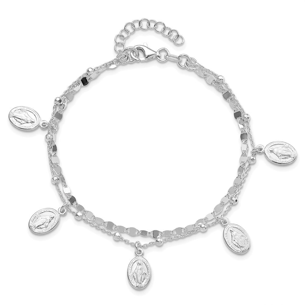 8 Inch Sterling Silver Dbl Miraculous Medal W/1 In Ext. Bracelet