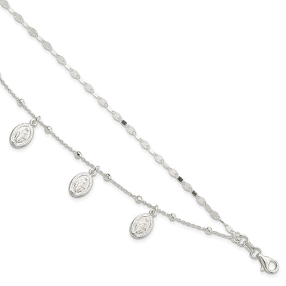 8 Inch Sterling Silver Dbl Miraculous Medal W/1 In Ext. Bracelet