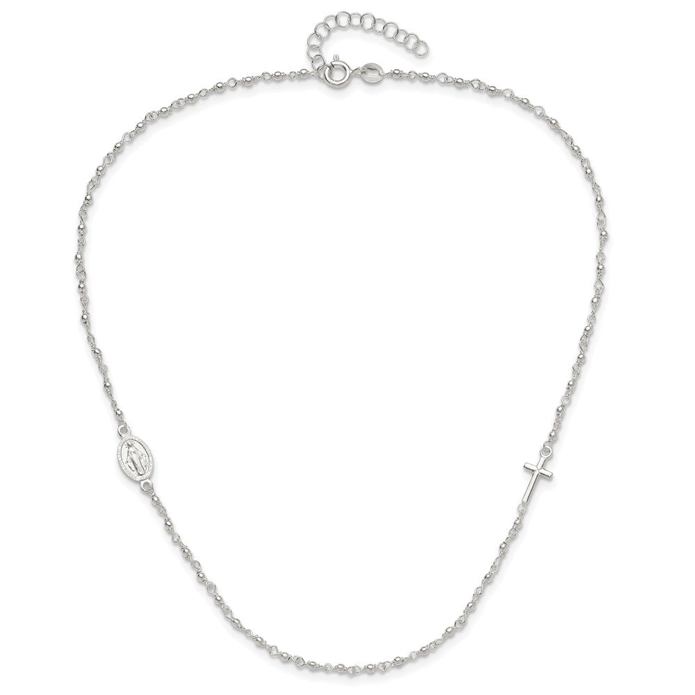 Sterling Silver Medal/Cross W/1.5In Ext. Rosary Necklace