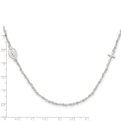Sterling Silver Medal/Cross W/1.5In Ext. Rosary Necklace