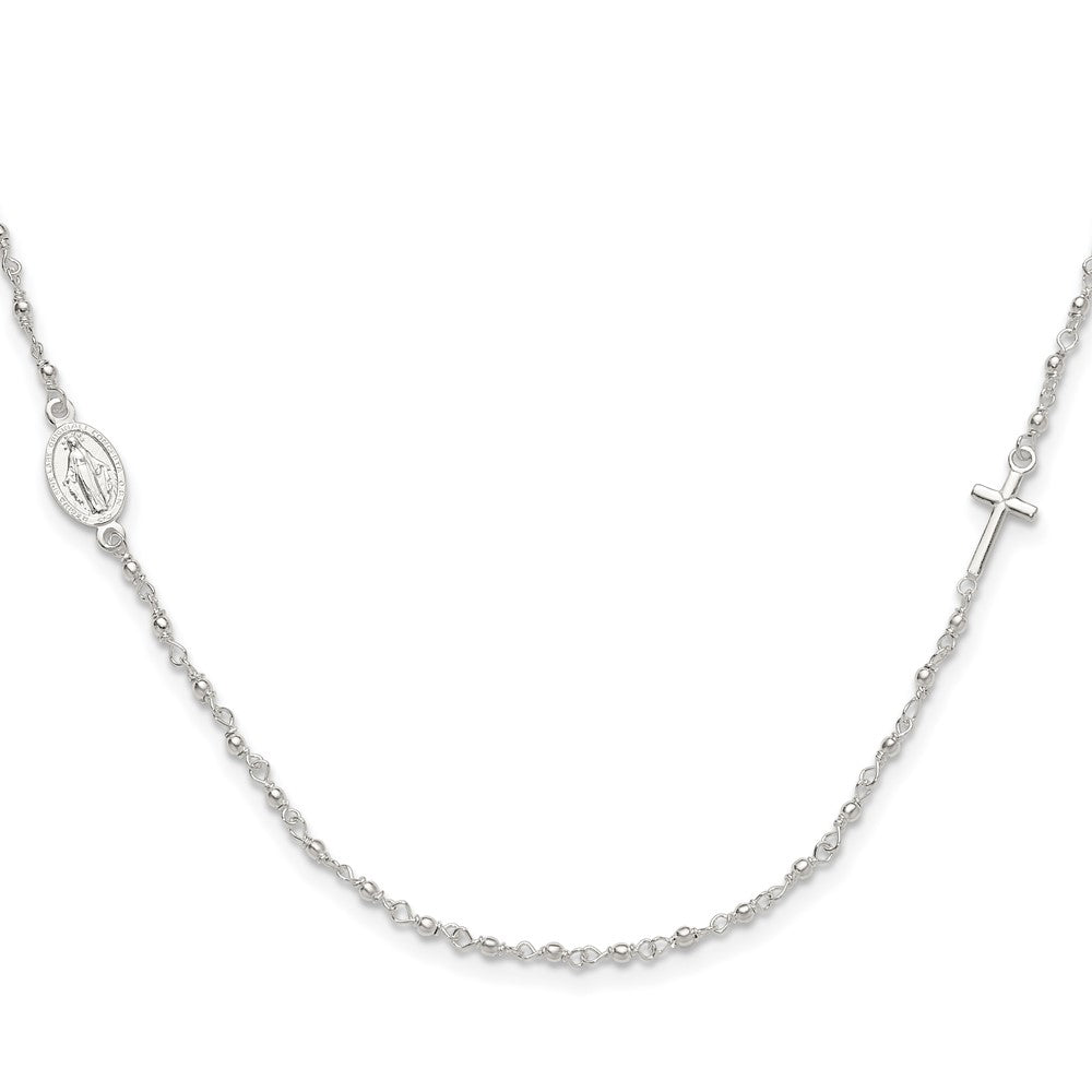 Sterling Silver Medal/Cross W/1.5In Ext. Rosary Necklace