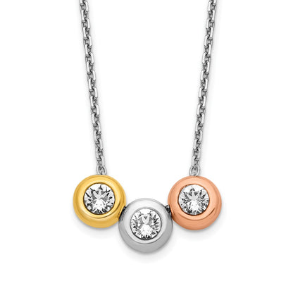 Sterling Silver Rhodium-Plate Gold/Rose-Tone Triple Crystal Necklace