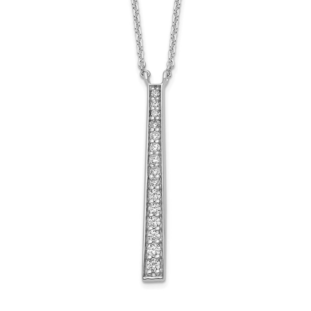 Sterling Silver Rhodium-Plated Polished Cz Tapered Pendant Necklace