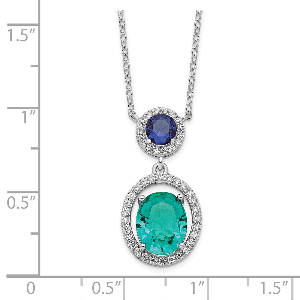 Sterling Silver Rhodium-Plated Cz Glass Stone Dangle Pendant Necklace