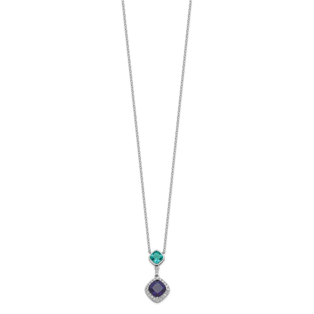 Sterling Silver Rhodium-Plated Cz Glass Stone Dangle Pendant Necklace