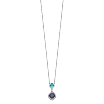 Sterling Silver Rhodium-Plated Cz Glass Stone Dangle Pendant Necklace