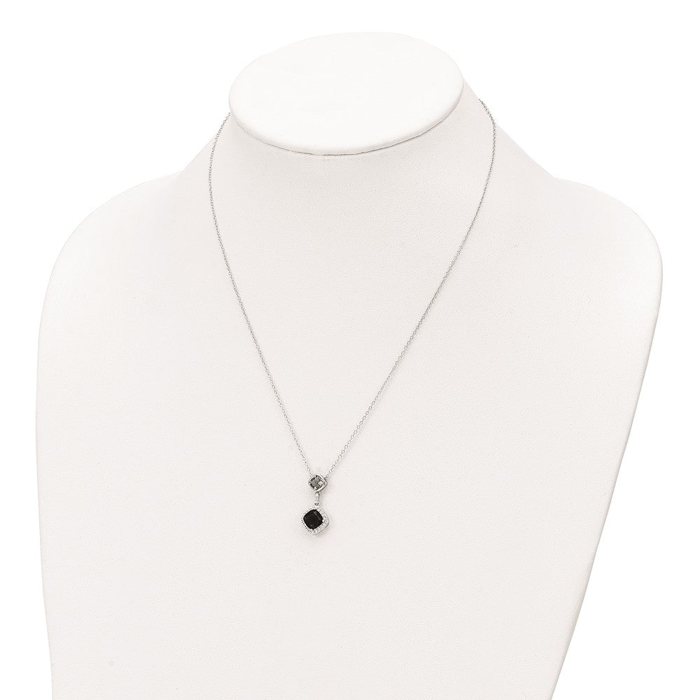 Sterling Silver Rhodium-Plated Cz Glass Stone Dangle Pendant Necklace