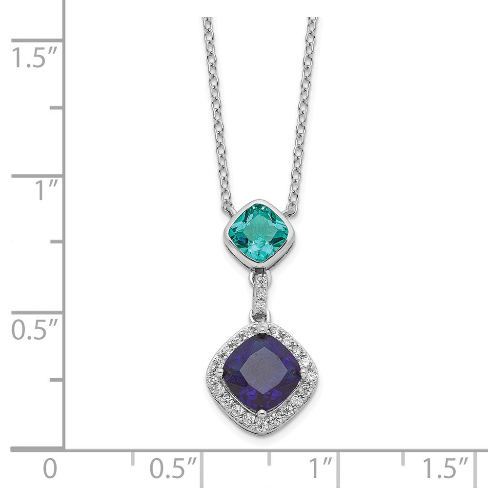 Sterling Silver Rhodium-Plated Cz Glass Stone Dangle Pendant Necklace