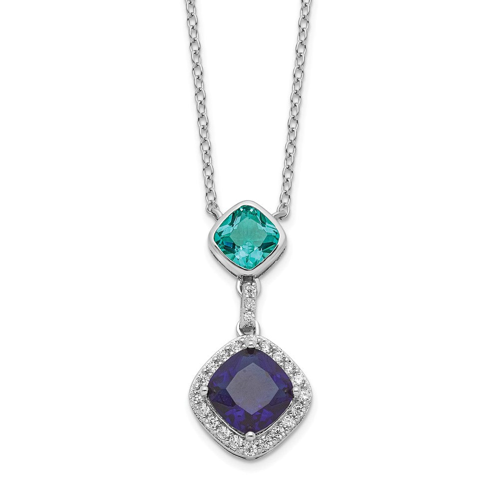 Sterling Silver Rhodium-Plated Cz Glass Stone Dangle Pendant Necklace