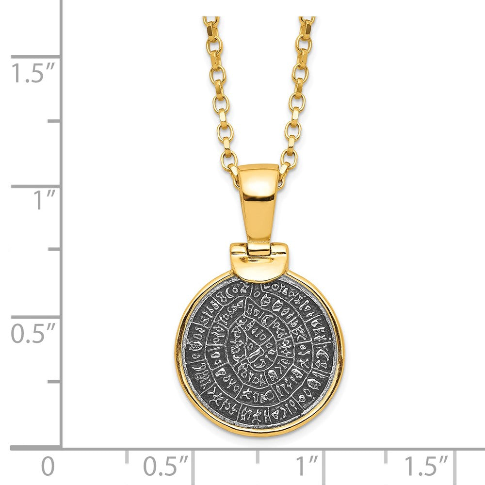 Sterling Silver Ss Gold-Tone Polished Replica Phaistos Coin Pendant W/2 In Ext. Necklace