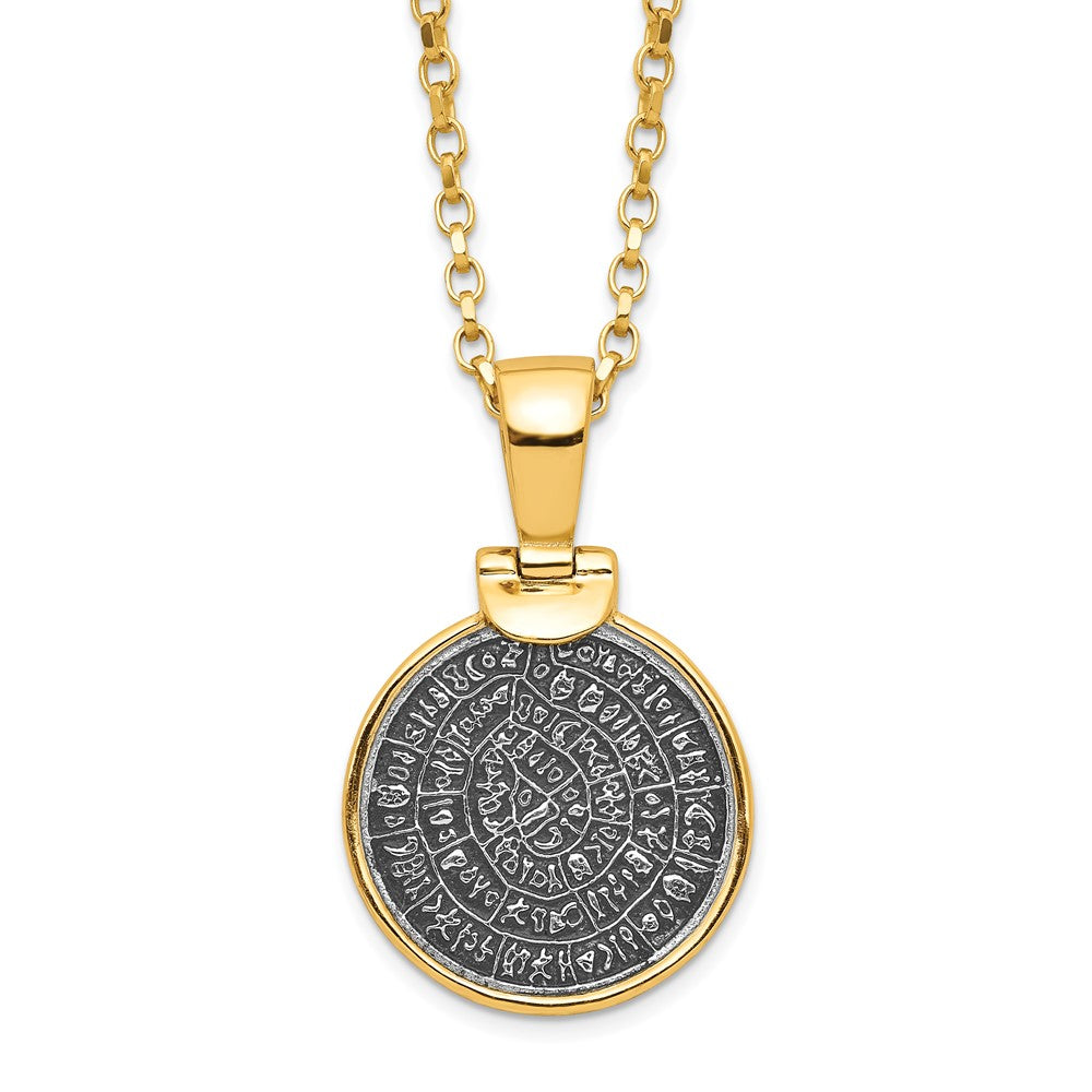 Sterling Silver Ss Gold-Tone Polished Replica Phaistos Coin Pendant W/2 In Ext. Necklace