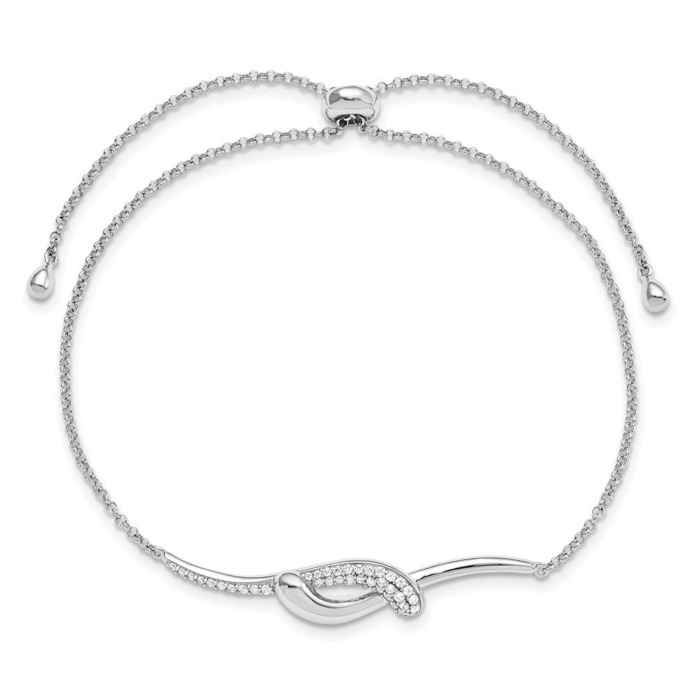 Sterling Silver Rhodium-Plated Cz Fancy Bar Adjustable Bracelet